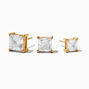 Gold-tone Stainless Steel Cubic Zirconia 5MM/6MM/7MM Square Stud Earrings - 3 Pack,