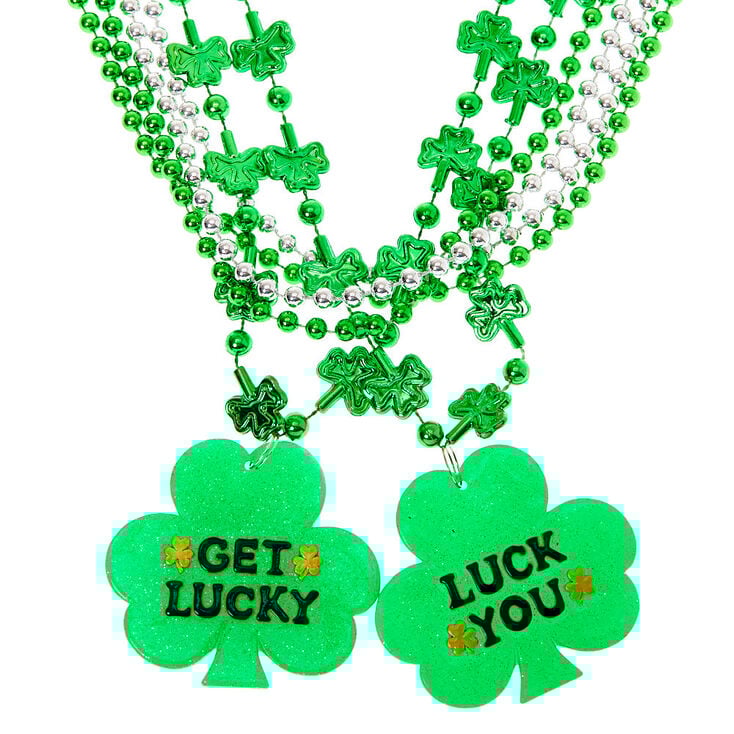 Shamrock Pendant Beaded Necklaces - 6 Pack,