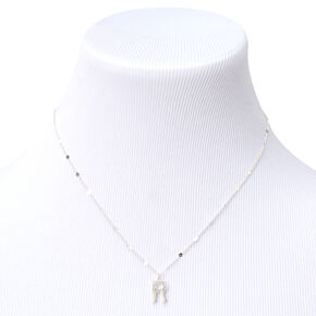 Silver Half Stone Initial Pendant Necklace - R,