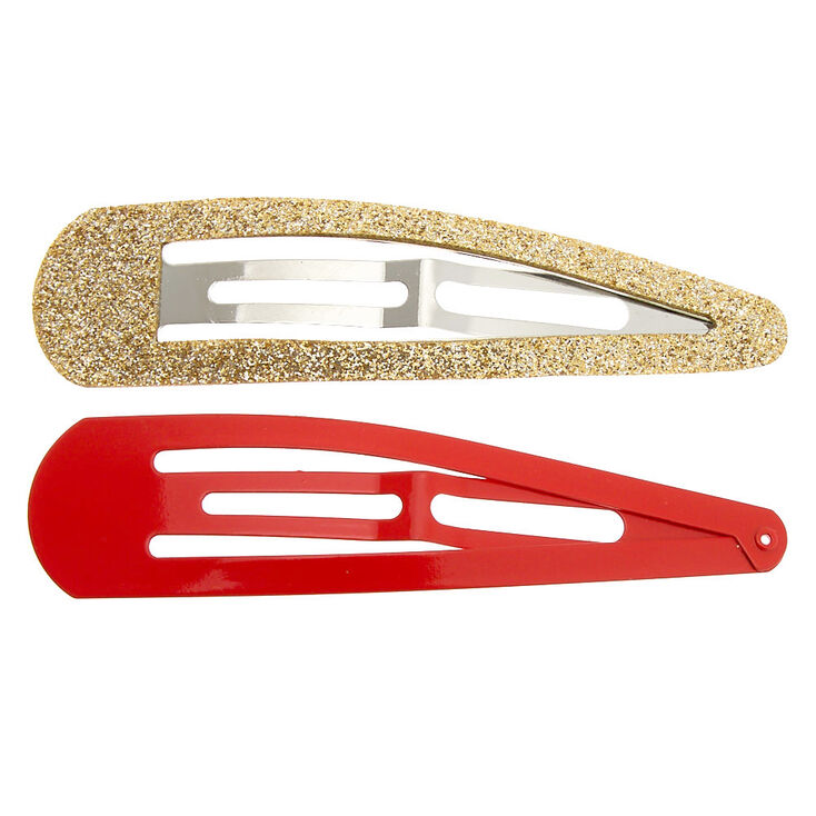 Red & Glitter Gold Jumbo Snap Hair Clips - 2 Pack,