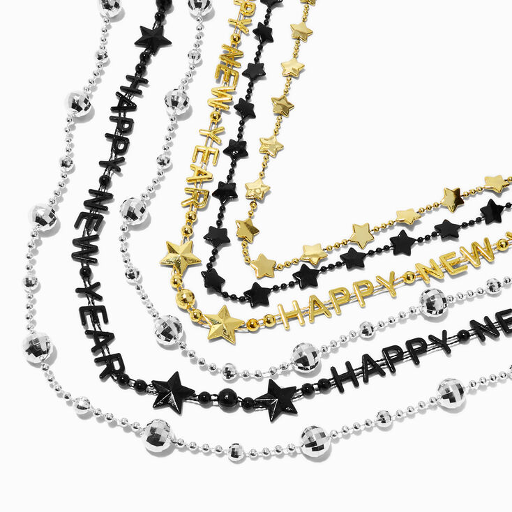 &quot;Happy New Year&quot; Beaded Necklaces - 6 Pack,