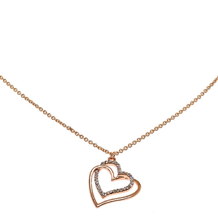 Rose Gold & Crystal Linked Hearts Necklace,
