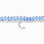 Silver Crescent Moon Blue Beaded Stretch Bracelet,