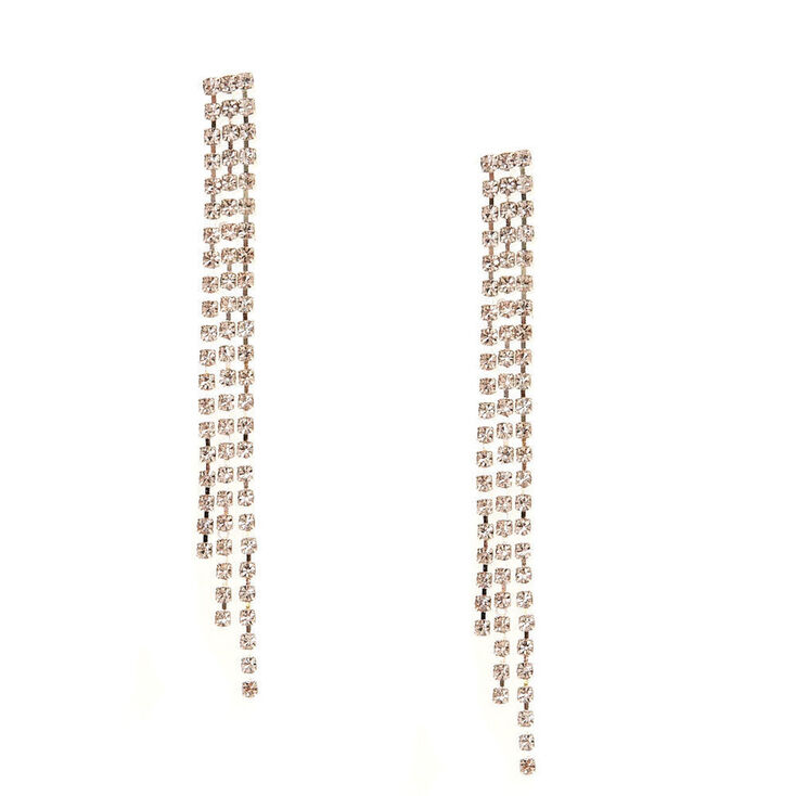 Silver Rhinestone 3&quot; Chain Drop Earrings,