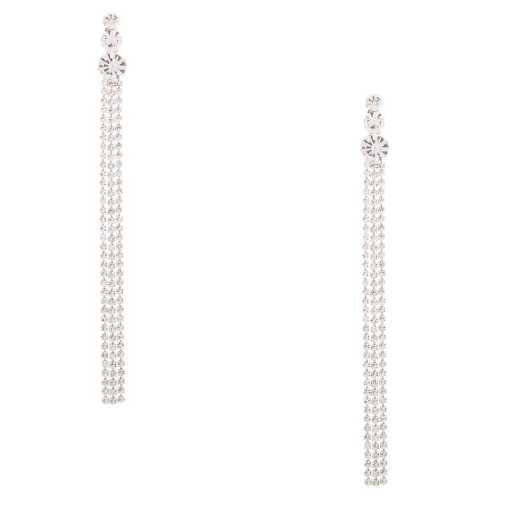 Silver Graduated Rhinestone 4" Drop Earrings,