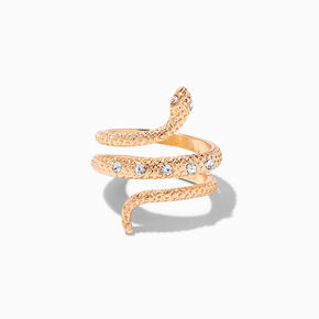 Gold Crystal Textured Snake Wrap Ring,