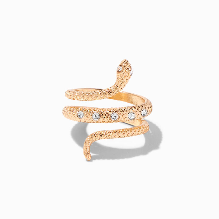 Gold Crystal Textured Snake Wrap Ring,