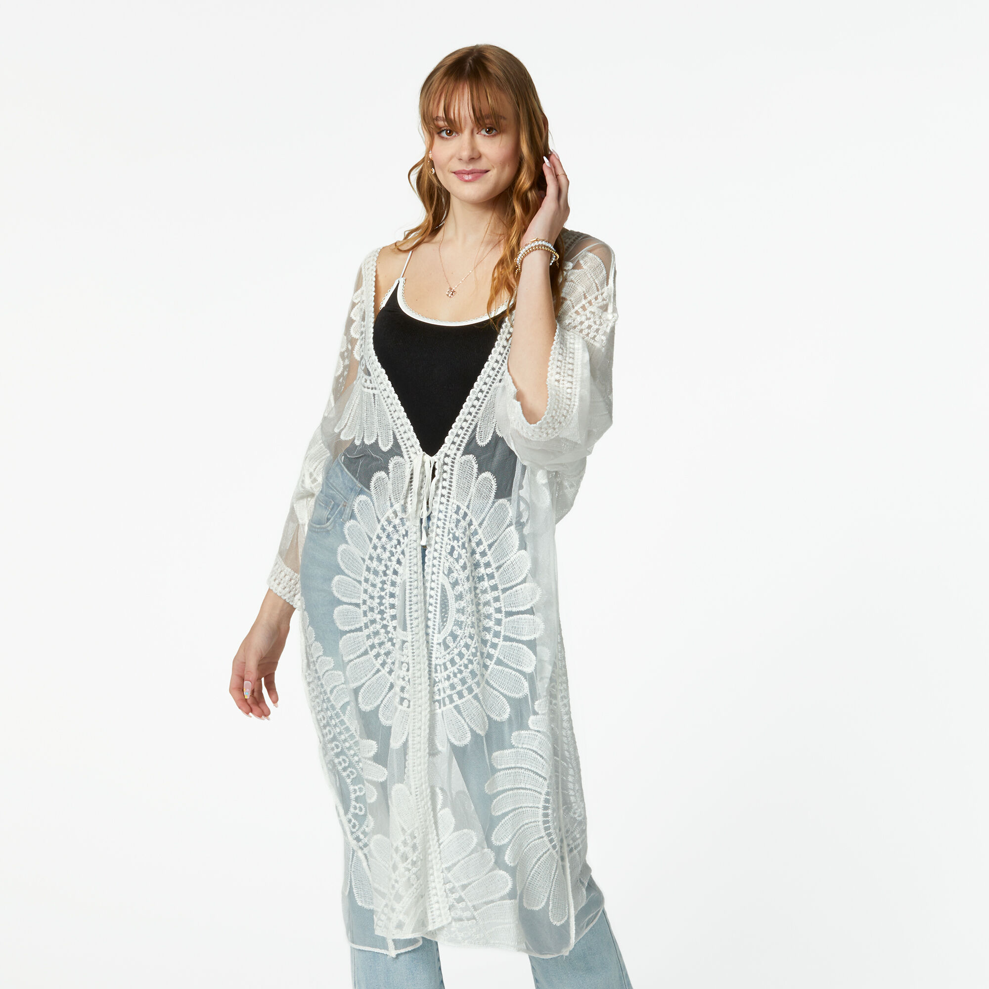 White sheer deals kimono cardigan