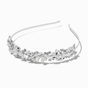 Silver-tone Crystal Leaf &amp; Pearl Headband,