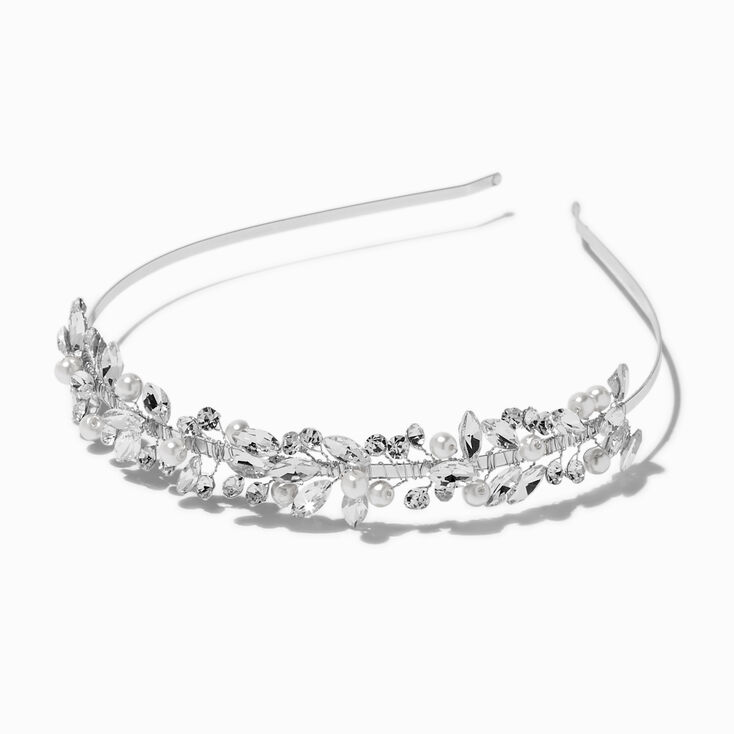 Silver-tone Crystal Leaf &amp; Pearl Headband,