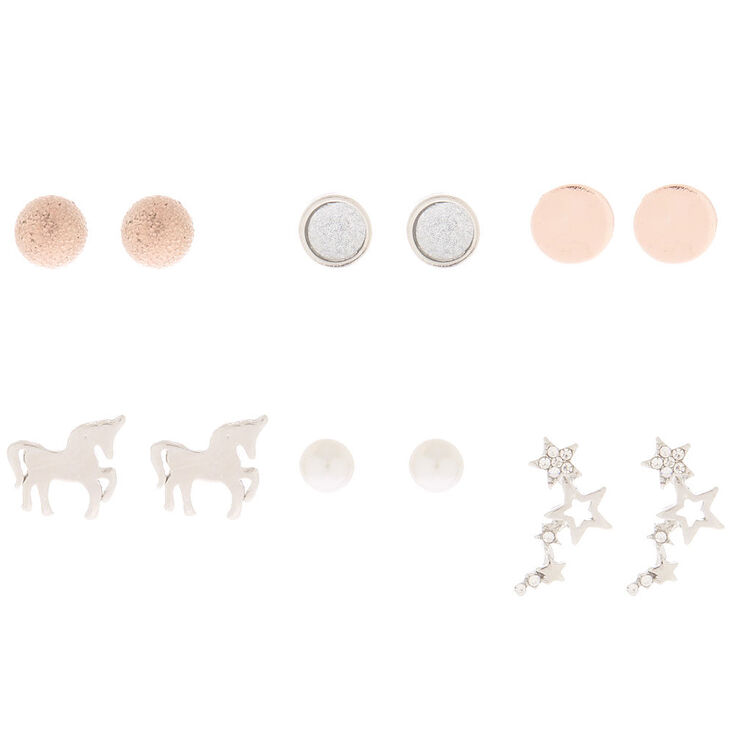 Mixed Metal Stud Earrings - 6 Pack,