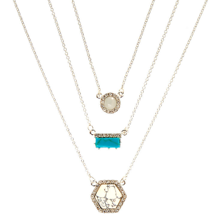 3 Pack Marble & Turquoise Pendant Necklaces,