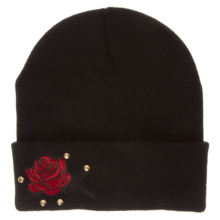 Black Rose Patch Beanie,