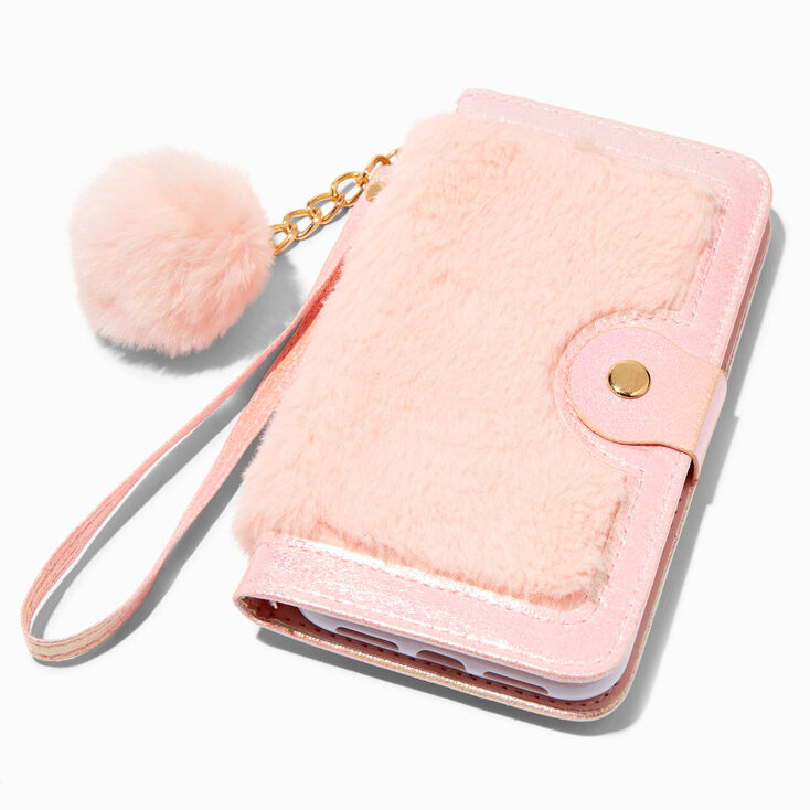 Furry Pink Wristlet Phone Case - Fits iPhone&reg; 11,