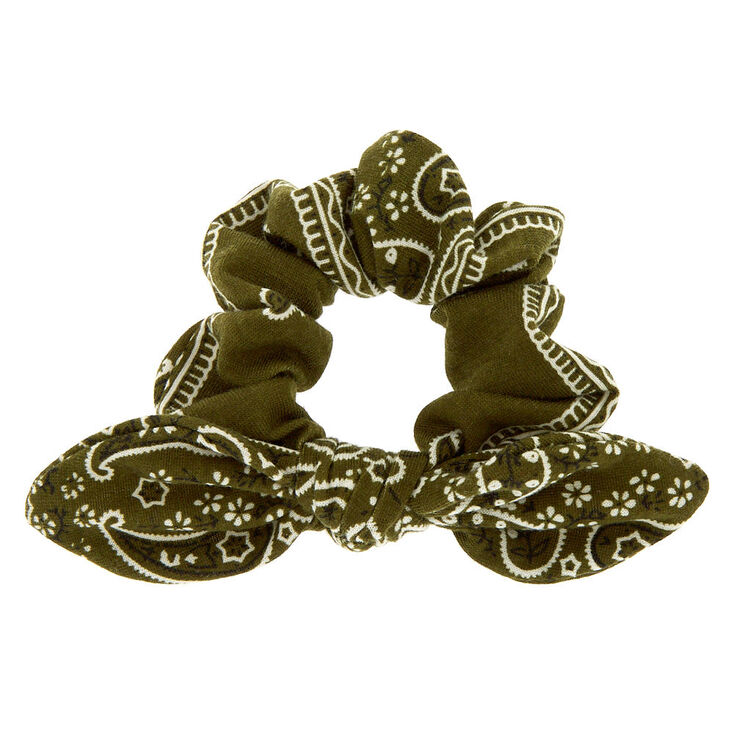 Bandana Knotted Bow Hair Scrunchie - Olive Green,