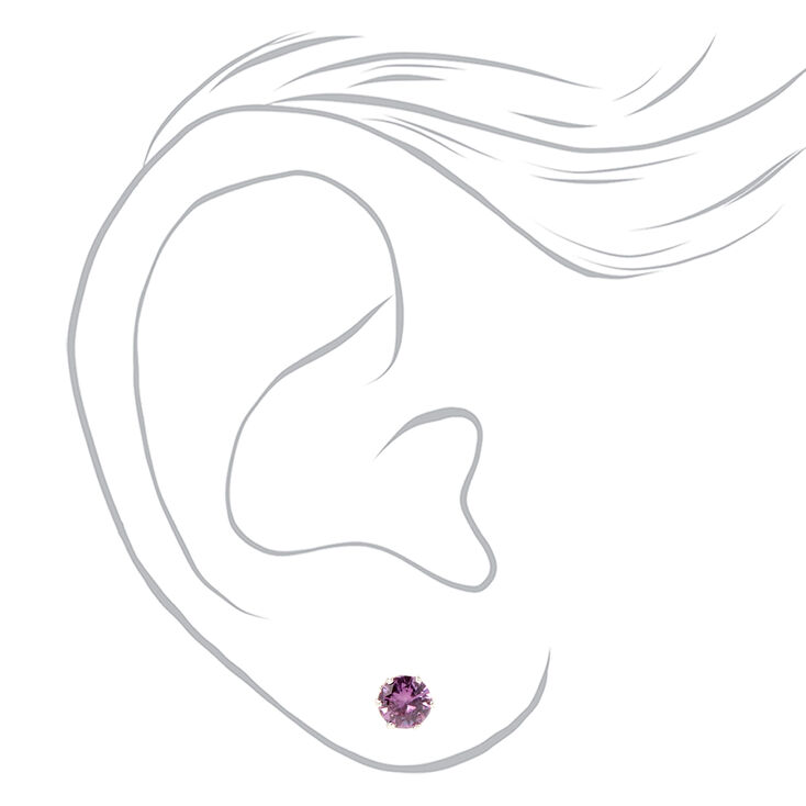 Sterling Silver Cubic Zirconia Round Stud Earrings - Purple, 5MM,