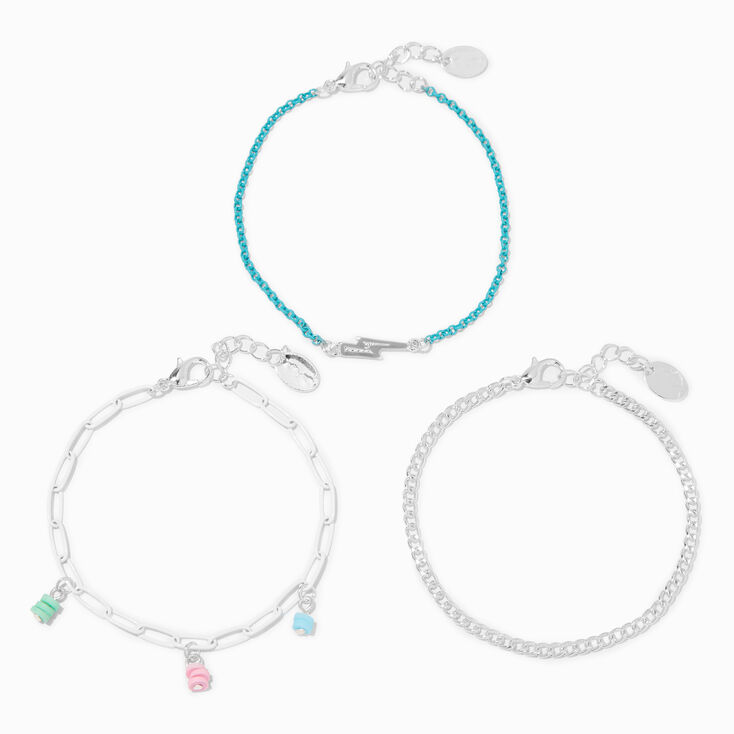 Blue Lightning &amp; Beaded Charms Chain Bracelets - 3 Pack,