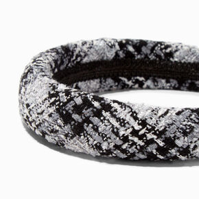Black Plaid Tweed Puffy Headband,