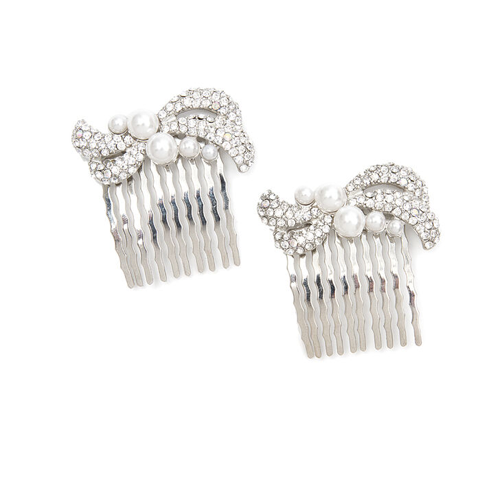 Crystal Swirl & Pearl Hair Combs - 2 Pack,