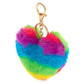 Rainbow Heart Pom Keychain,