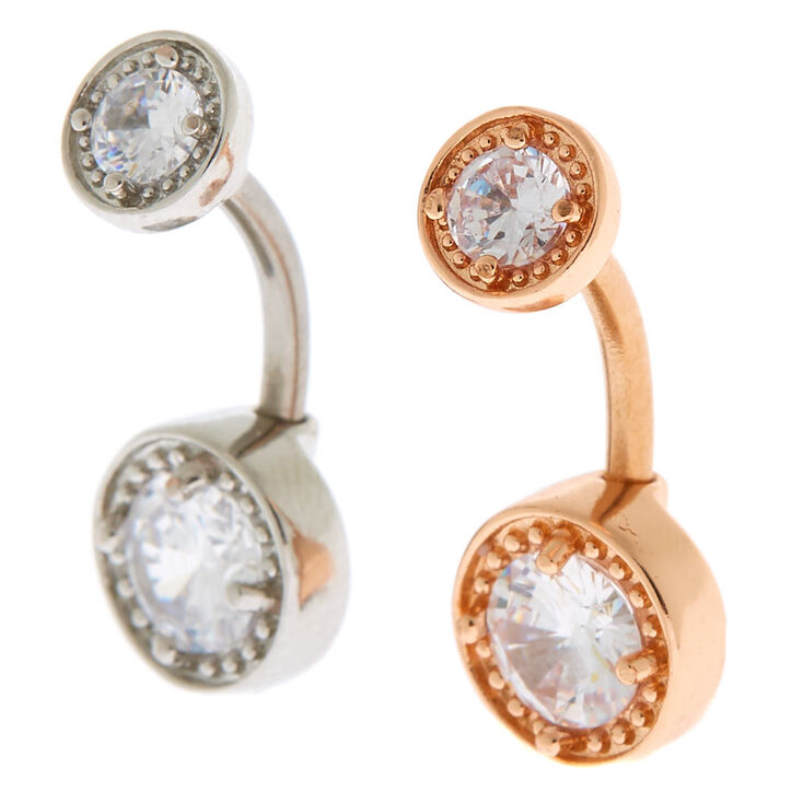 Mixed Metal 14G Bezel Stone Belly Rings - 2 Pack,