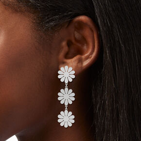 Matte White 2&quot; Daisy Linear Drop Earrings,
