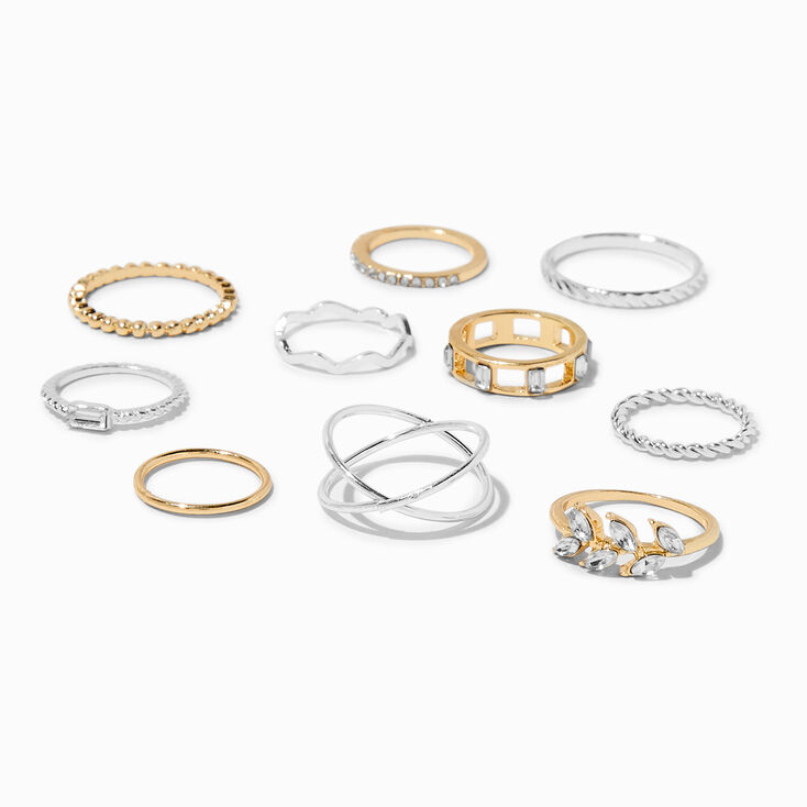 Mixed Metal Geometric Leaf Rings - 10 Pack,