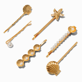 Gold-tone Shell &amp; Pearl Bobby Pins - 6 Pack,