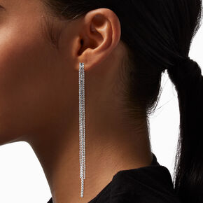 Silver Crystal Fringe 5&quot; Linear Drop Earrings,