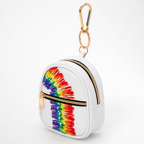 Rainbow Tie Dye Mini Backpack Keychain - White,