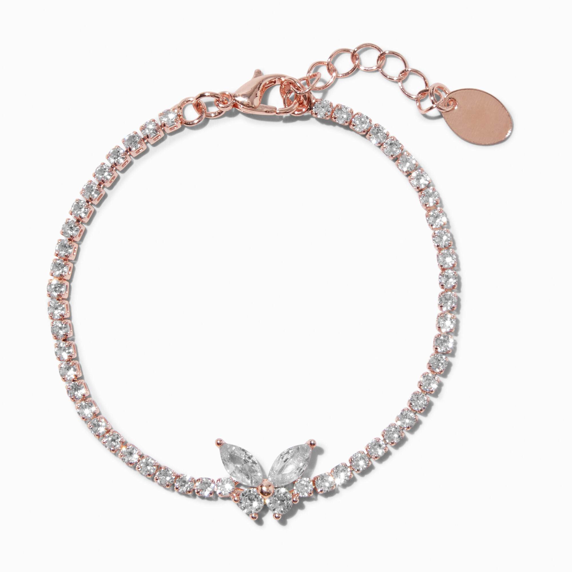 Cubic Zirconia Butterfly Tennis Bracelet Rose Gold Tone Icing US