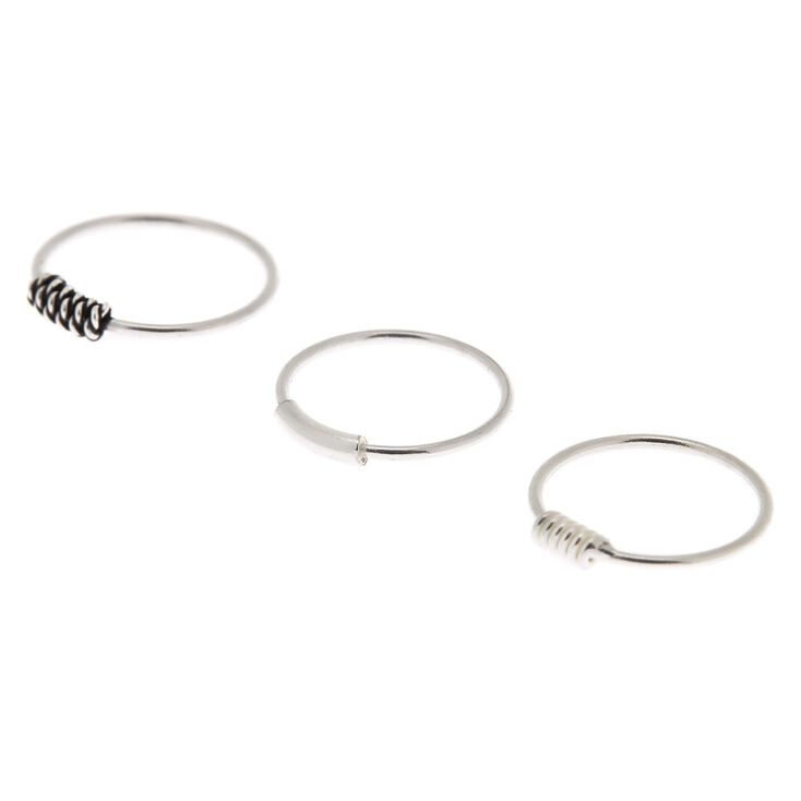 Sterling Silver 22G Coiled Cartilage Hoop Earrings - 3 Pack,
