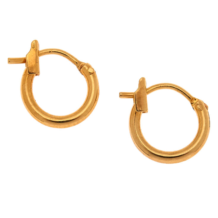 18kt Gold Plated 10MM Hinge Hoop Earrings,