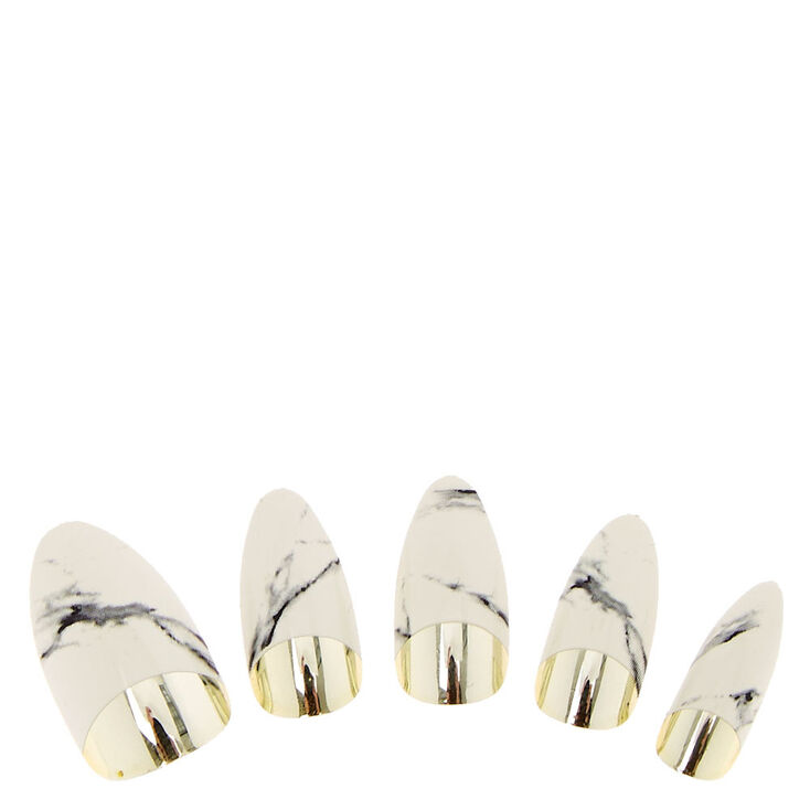 Marbled & Gold Stiletto Instant Nails,