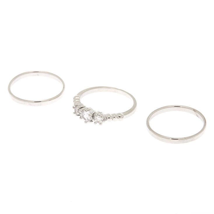 Silver Triple Cubic Zirconia Rings - 3 Pack,