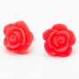 Sterling Silver Carved Rose Stud Earrings - Neon Pink,
