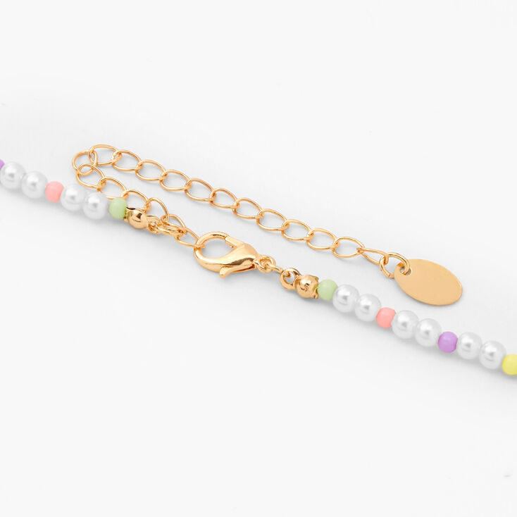 Gold Star &amp; Pastel Pearl Initial Pendant Necklace - K,