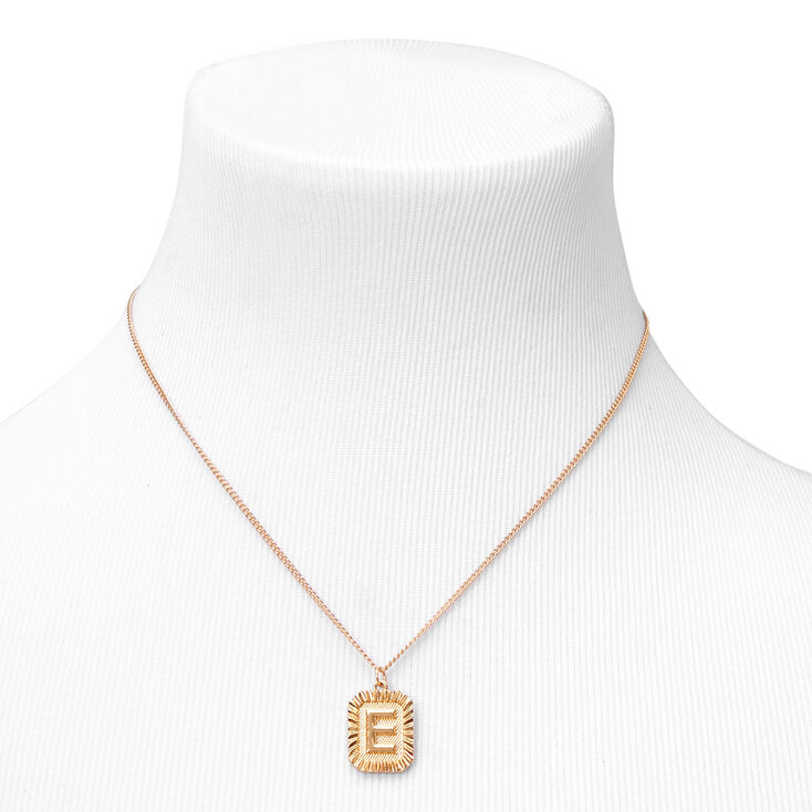 Gold Initial Rectangle Medallion Pendant Necklace - E,