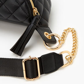 Quilted Fanny Pack with Gold Chain Belt - Black,