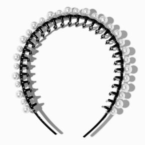 White Pearl Black Spiked Headband,