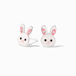 Sterling Silver Enamel Bunny Stud Earrings,
