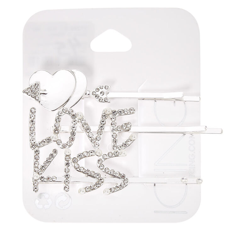 Silver Love Hair Pins - 3 Pack,