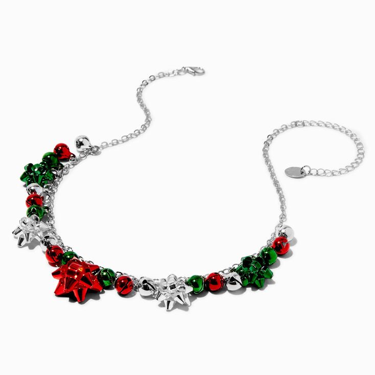 Christmas Gift Bows &amp; Jingle Bells Silver-tone Necklace,