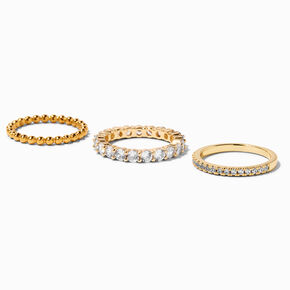 Icing Select 18k Gold Plated Cubic Zirconia Bubble Rings - 3 Pack,
