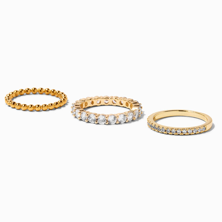 Icing Select 18k Gold Plated Crystal Bubble Rings - 3 Pack,