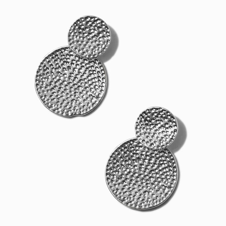 Silver-tone Textured Double Disc 2&quot; Drop Earrings,