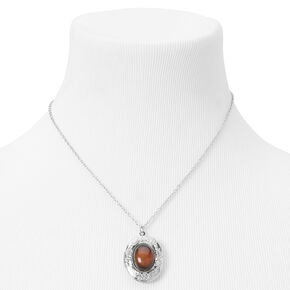 Silver Oval Mood Stone Locket Pendant Necklace,