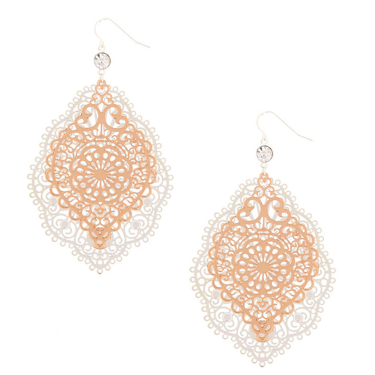 Gold 3" Filigree Drop Earrings,