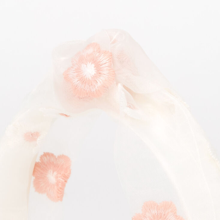 White &amp; Pink Floral Chiffon Knotted Headband,