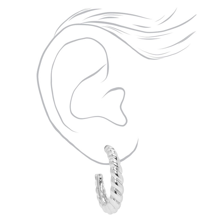 Silver 30MM Scalloped Twisted Hoop Earrings,